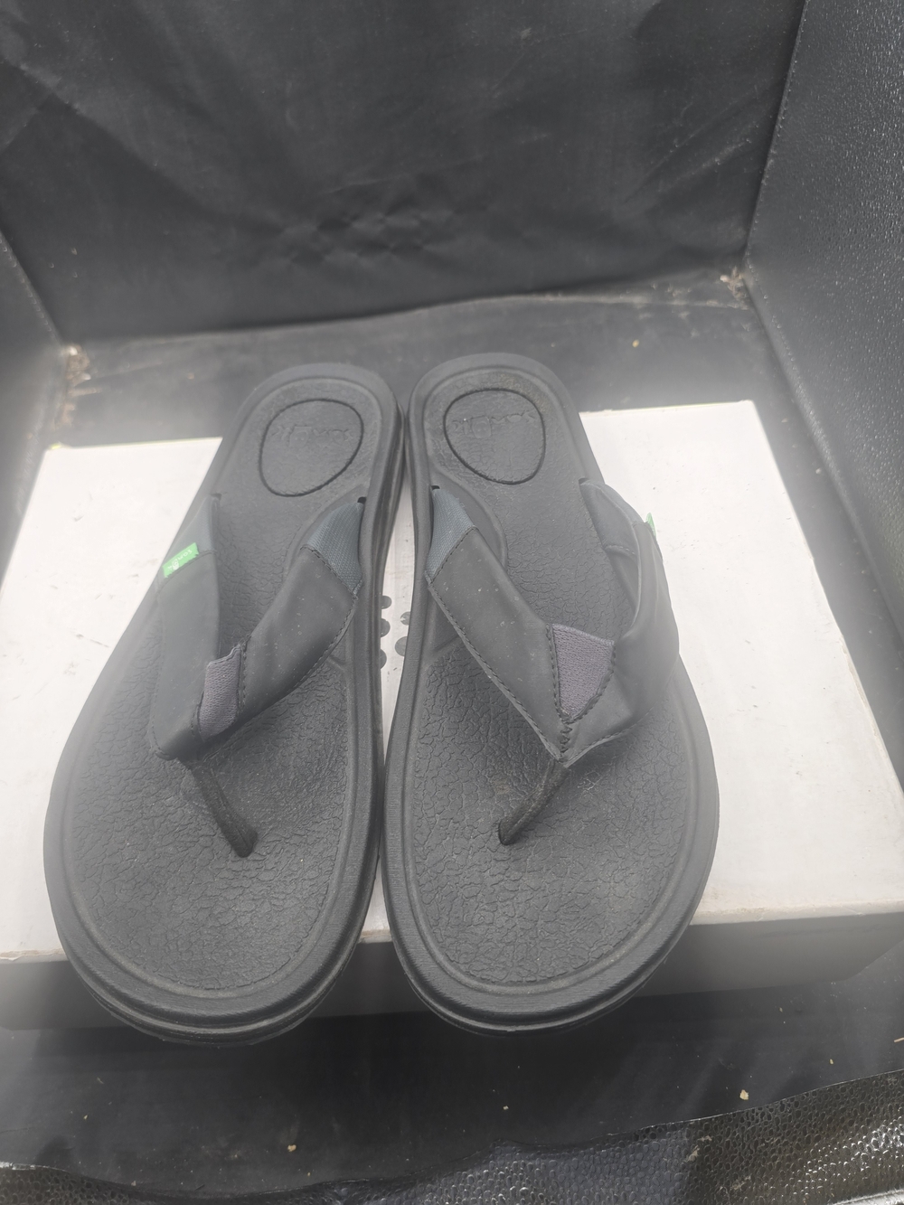 Sanuk Black Flip-Flop Sandals with Small Green Tab